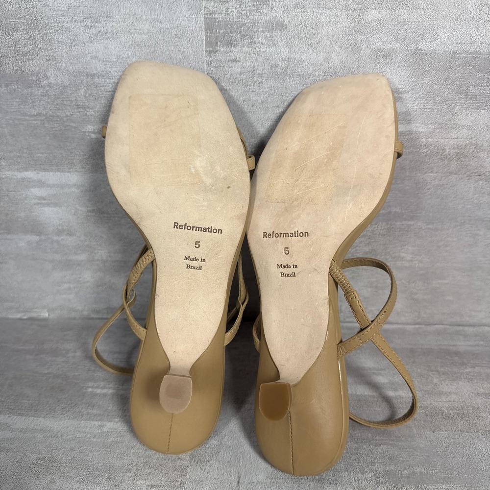 Reformation Sandals Womens Size 5 Tan Strappy Kitten Heel Square Toe Slingback - Picture 8 of 10